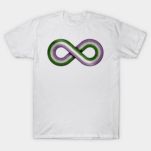 Large Infinity Symbol Striped with Genderqueer Pride Flag T-Shirt by LiveLoudGraphics